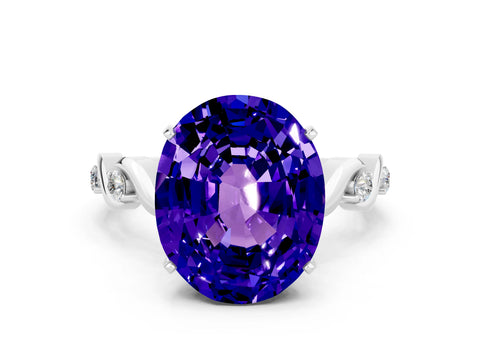 White gold Oval Cut Tanzanite Solitaire Twisted Band with Round  Accents and Prong Setting_12