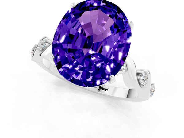 Platinum Oval Cut Tanzanite Solitaire Twisted Band with Round  Accents and Prong Setting