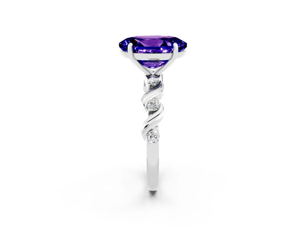 Platinum Oval Cut Tanzanite Solitaire Twisted Band with Round  Accents and Prong Setting
