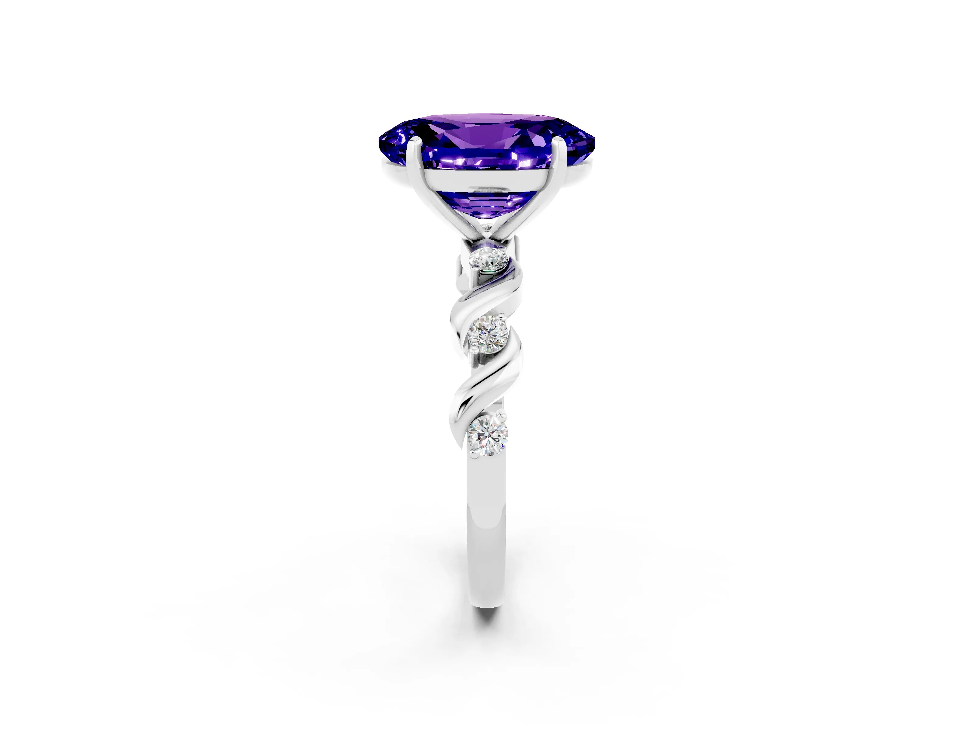White gold Oval Cut Tanzanite Solitaire Twisted Band with Round  Accents and Prong Setting_14
