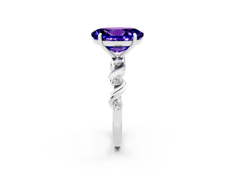 White gold Oval Cut Tanzanite Solitaire Twisted Band with Round  Accents and Prong Setting_14
