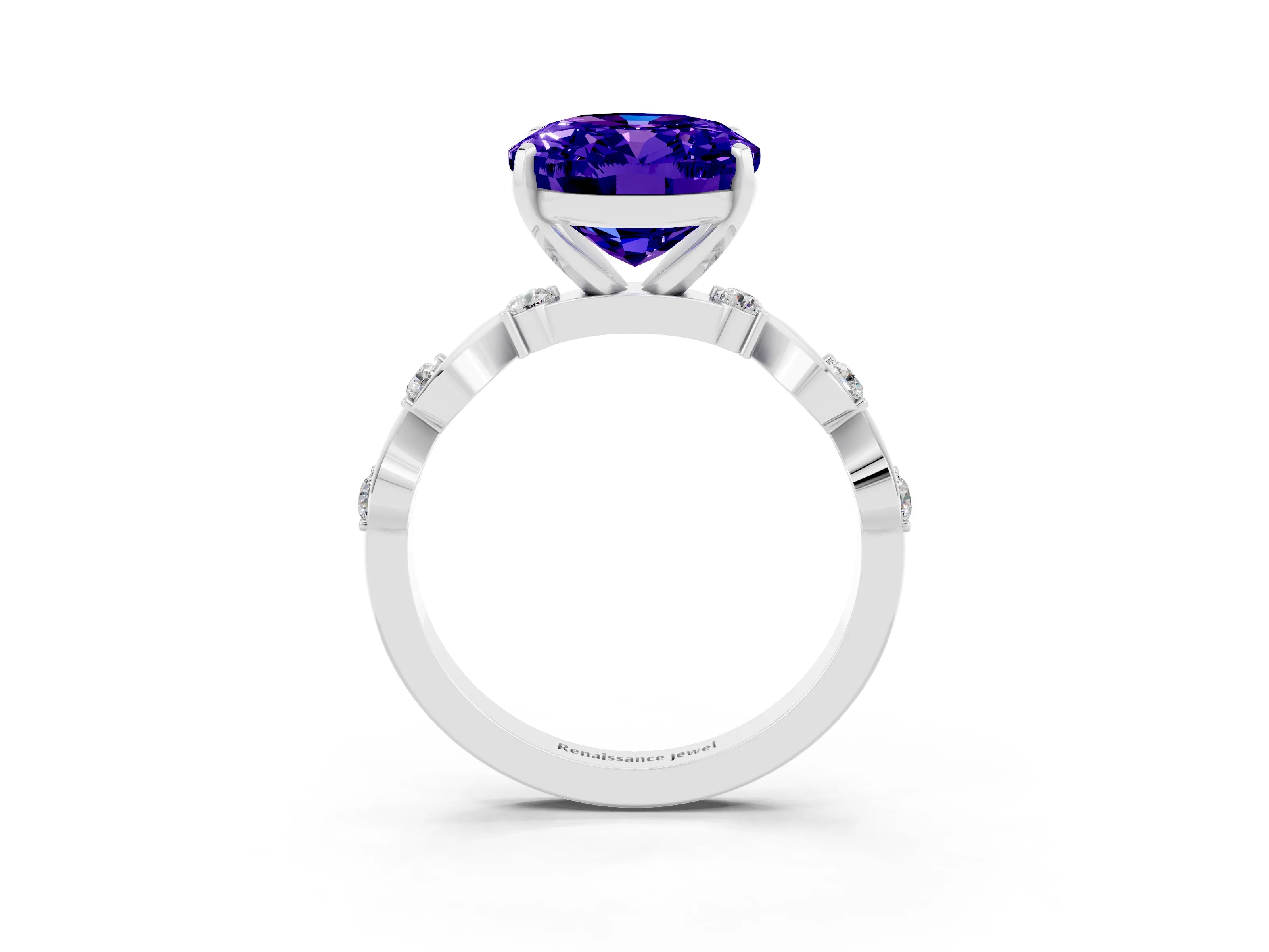 White gold Oval Cut Tanzanite Solitaire Twisted Band with Round  Accents and Prong Setting_15