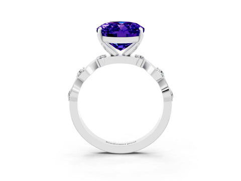 White gold Oval Cut Tanzanite Solitaire Twisted Band with Round  Accents and Prong Setting_15