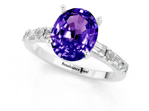 White gold Oval Cut Tanzanite Solitaire with Side Baguettes and Channel Set Band_1
