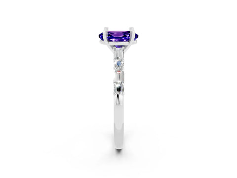 White gold Oval Cut Tanzanite Solitaire with Side Baguettes and Channel Set Band_2