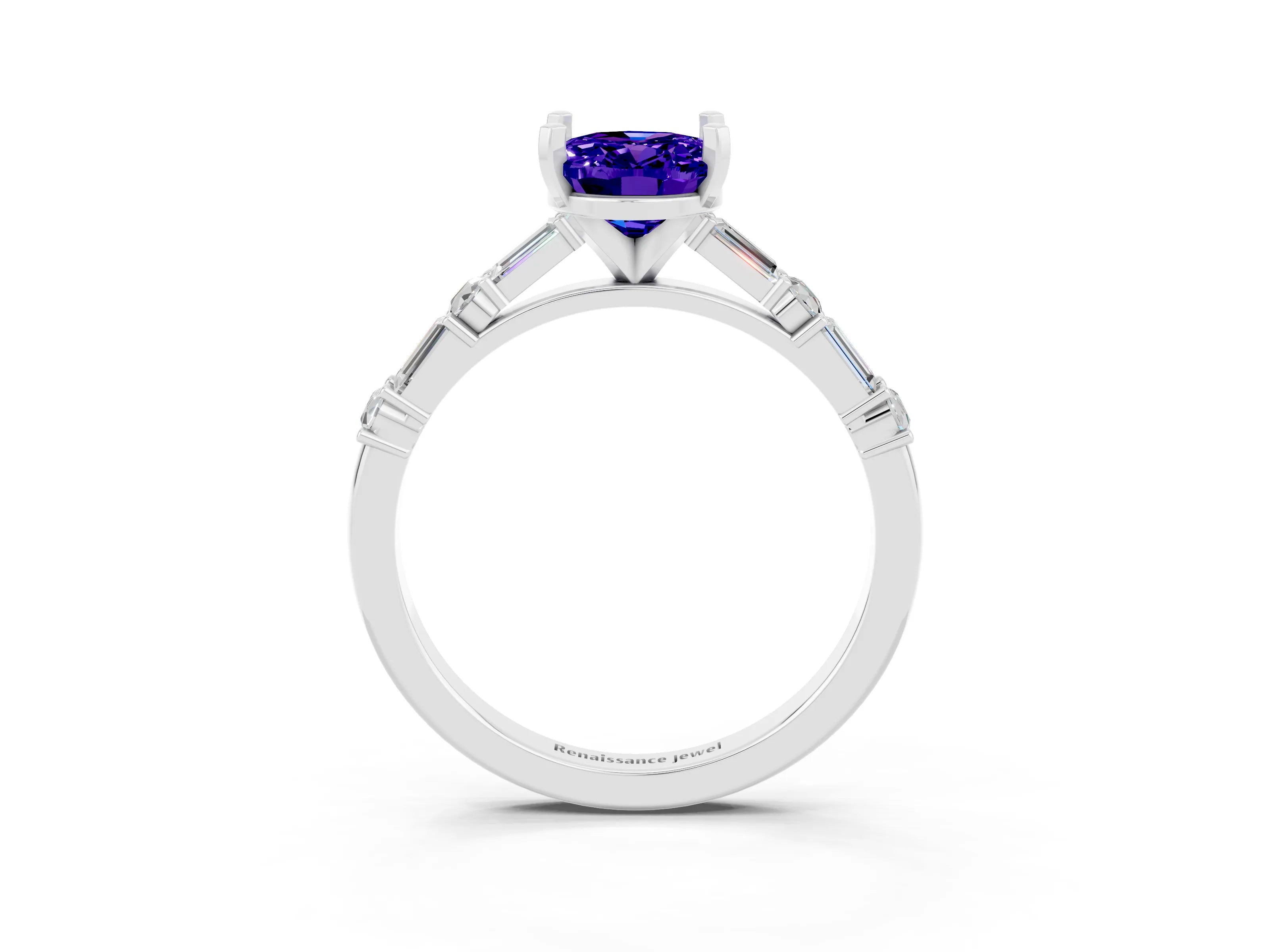 White gold Oval Cut Tanzanite Solitaire with Side Baguettes and Channel Set Band_3