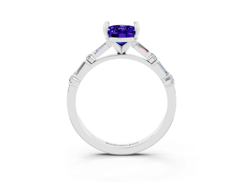 White gold Oval Cut Tanzanite Solitaire with Side Baguettes and Channel Set Band_3