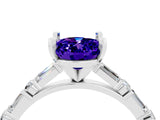 White gold Oval Cut Tanzanite Solitaire with Side Baguettes and Channel Set Band_4