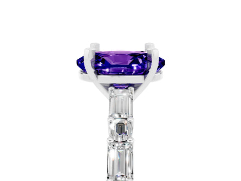 White gold Oval Cut Tanzanite Solitaire with Side Baguettes and Channel Set Band_5