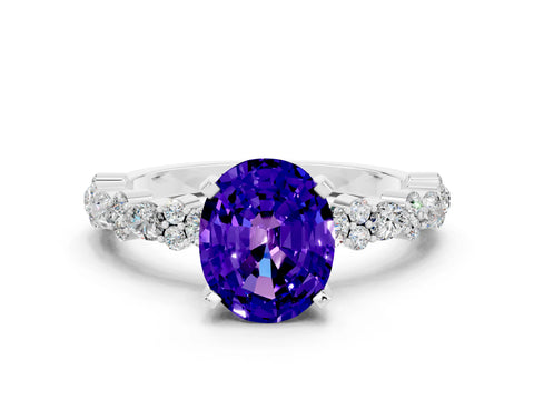 White gold Oval Cut Tanzanite Solitaire with Side Stones, Pave Band, Four-Prong Setting_36