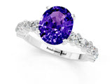White gold Oval Cut Tanzanite Solitaire with Side Stones, Pave Band, Four-Prong Setting_37