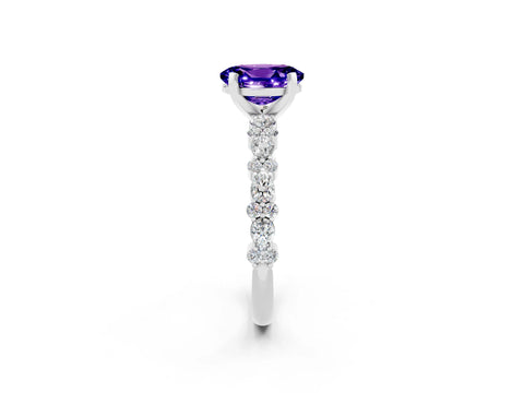 White gold Oval Cut Tanzanite Solitaire with Side Stones, Pave Band, Four-Prong Setting_38