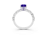 White gold Oval Cut Tanzanite Solitaire with Side Stones, Pave Band, Four-Prong Setting_39