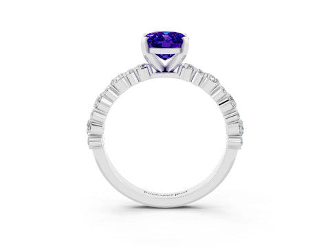White gold Oval Cut Tanzanite Solitaire with Side Stones, Pave Band, Four-Prong Setting_39