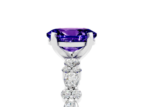White gold Oval Cut Tanzanite Solitaire with Side Stones, Pave Band, Four-Prong Setting_41