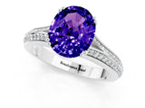 White gold Oval Cut Tanzanite Split Shank Engagement Ring with Pavé Band_1