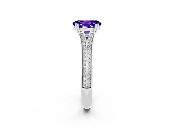 Platinum Oval Cut Tanzanite Split Shank Engagement Ring with Pavé Band