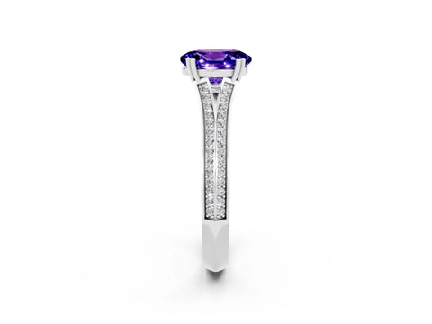 White gold Oval Cut Tanzanite Split Shank Engagement Ring with Pavé Band_2