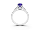 White gold Oval Cut Tanzanite Split Shank Engagement Ring with Pavé Band_3
