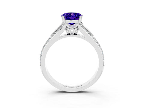 White gold Oval Cut Tanzanite Split Shank Engagement Ring with Pavé Band_3