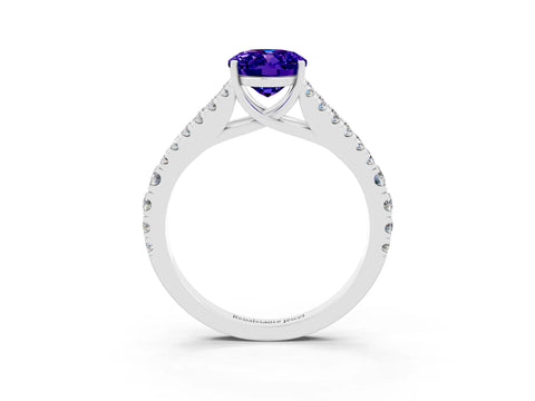 White gold Oval Cut Tanzanite Split Shank Pavé Engagement Ring with Four-Prong Setting_15