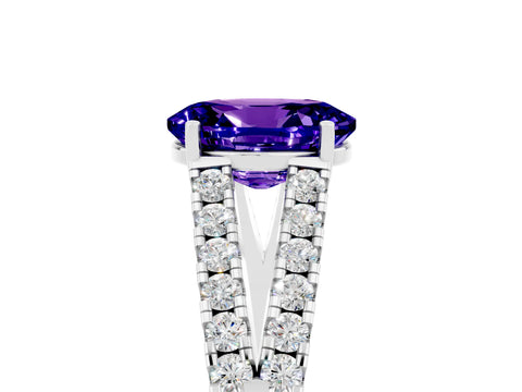 White gold Oval Cut Tanzanite Split Shank Pavé Engagement Ring with Four-Prong Setting_17