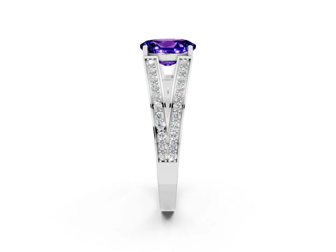 White gold Oval Cut Tanzanite Split Shank Ring with Pavé Band and Four-Prong Setting_2