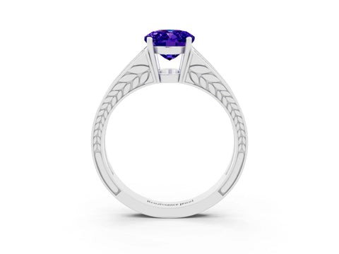 White gold Oval Cut Tanzanite Split Shank Ring with Pavé Band and Four-Prong Setting_3