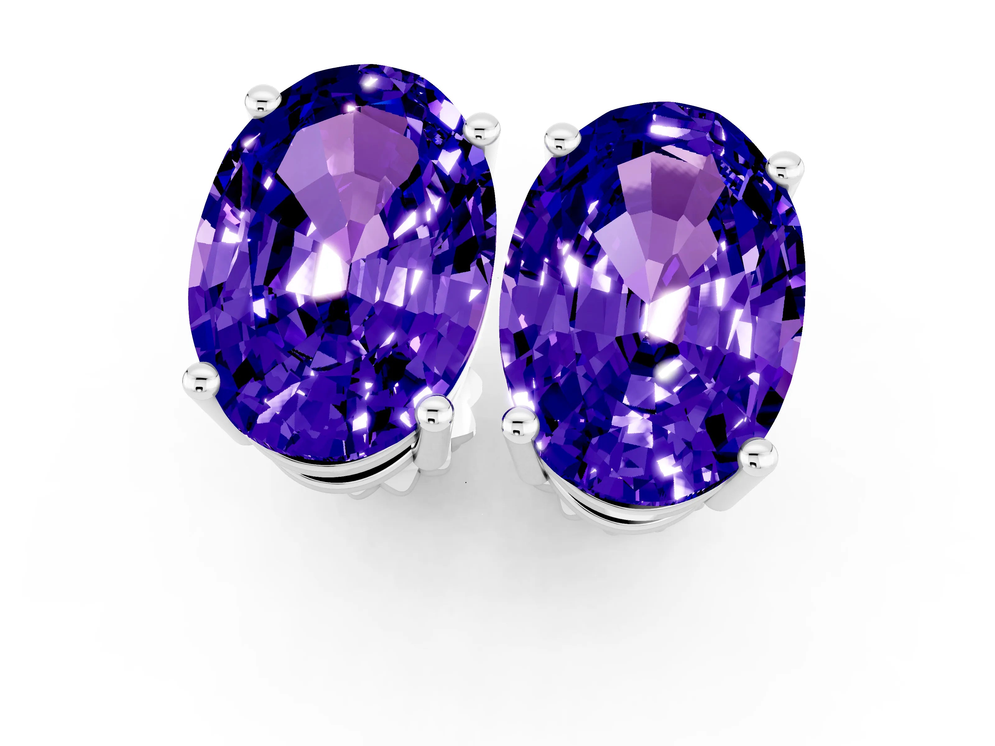 White gold Oval Cut Tanzanite Stud Earrings_43