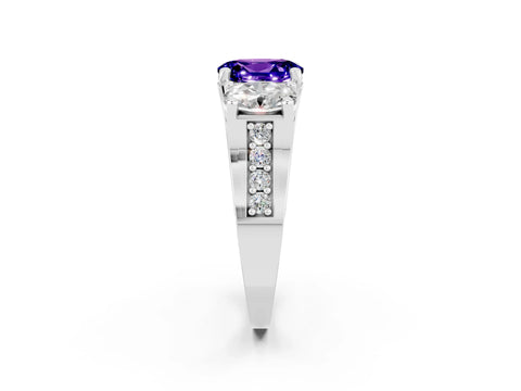 White gold Oval Cut Tanzanite Three-Stone Ring with Channel Set Band and Four-Prong Setting_2
