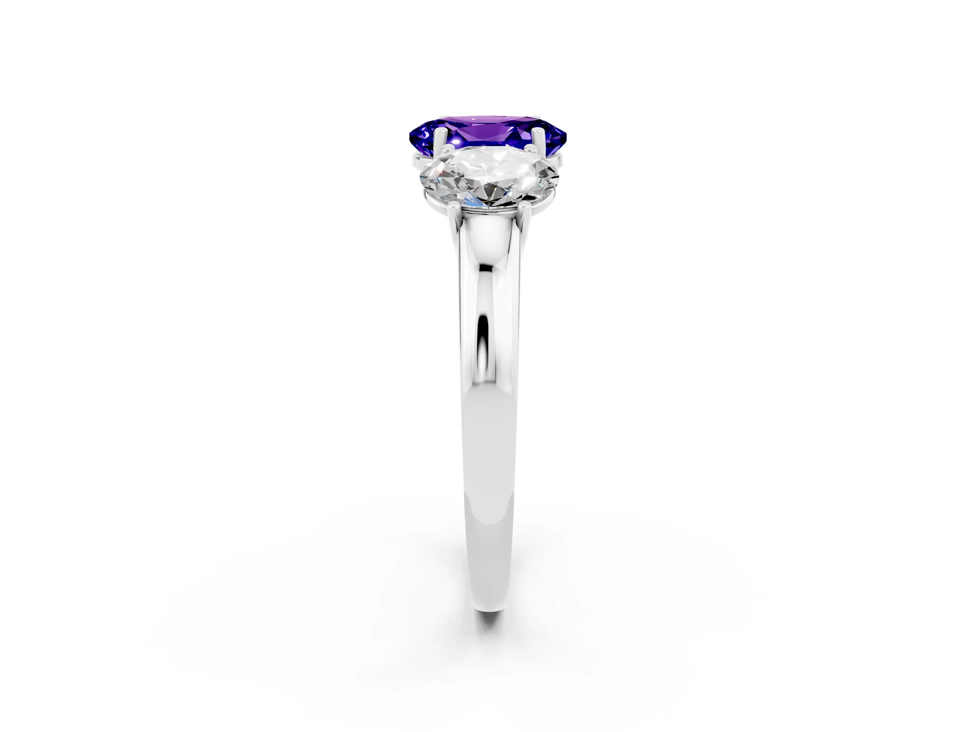 White gold Oval Cut Tanzanite Three-Stone Ring with Four-Prong Setting and Classic Band_2