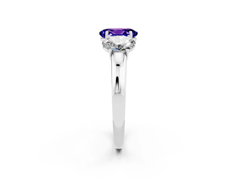 White gold Oval Cut Tanzanite Three-Stone Ring with Four-Prong Setting and Classic Band_2