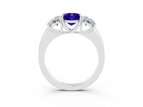 White gold Oval Cut Tanzanite Three-Stone Ring with Four-Prong Setting and Classic Band_3
