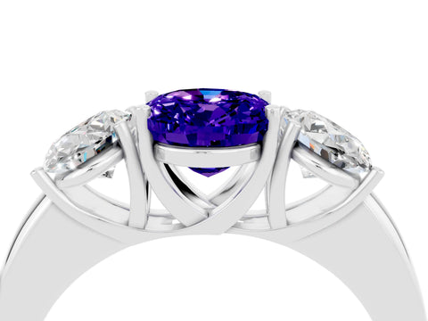 White gold Oval Cut Tanzanite Three-Stone Ring with Four-Prong Setting and Classic Band_4