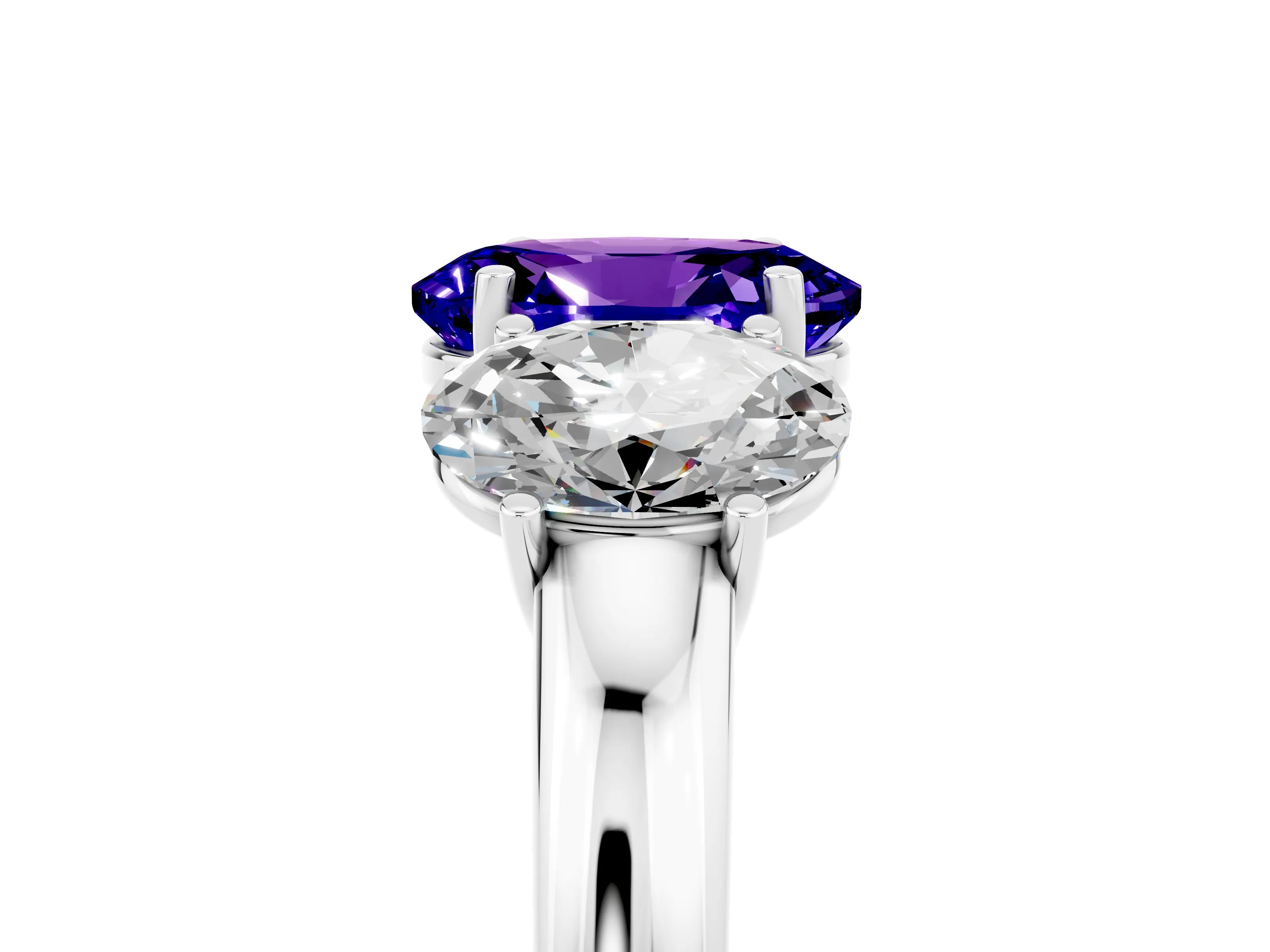 White gold Oval Cut Tanzanite Three-Stone Ring with Four-Prong Setting and Classic Band_5