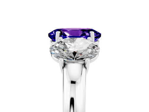 White gold Oval Cut Tanzanite Three-Stone Ring with Four-Prong Setting and Classic Band_5