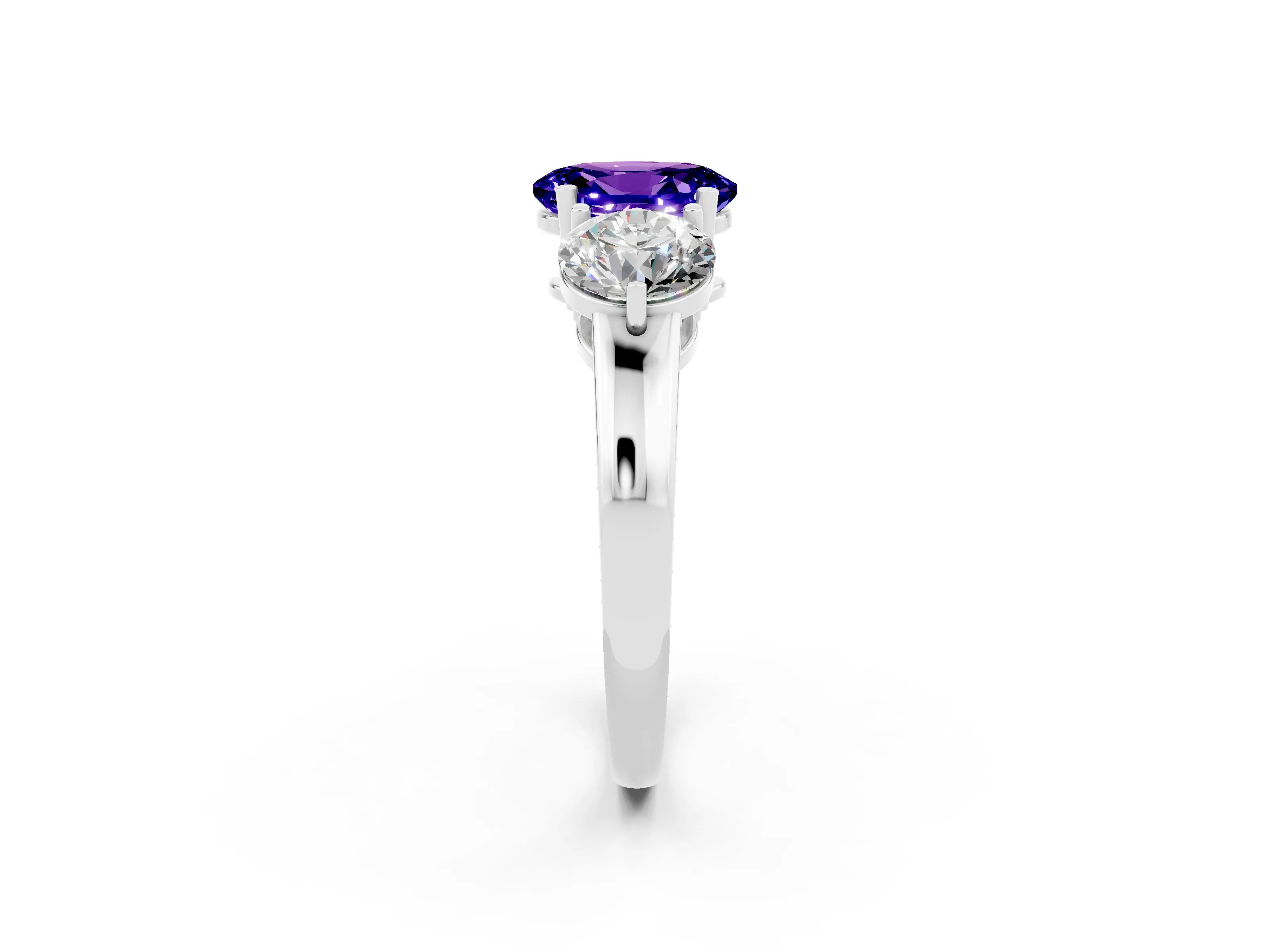White gold Oval Cut Tanzanite Three-Stone Ring with Prong Setting and Classic Band_2
