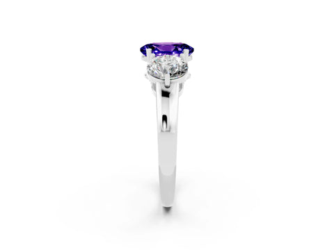 White gold Oval Cut Tanzanite Three-Stone Ring with Prong Setting and Classic Band_2