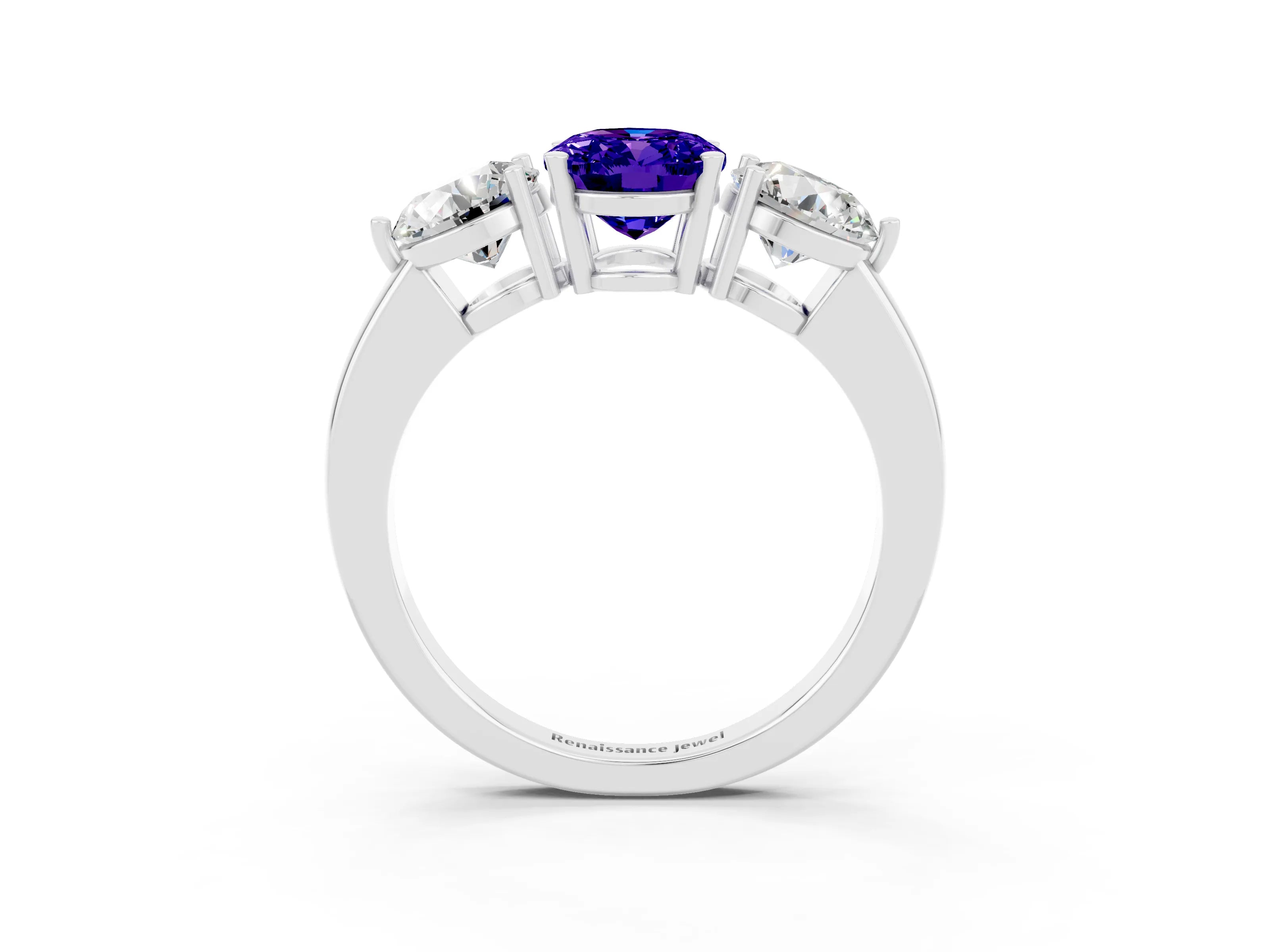 White gold Oval Cut Tanzanite Three-Stone Ring with Prong Setting and Classic Band_3