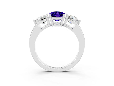 White gold Oval Cut Tanzanite Three-Stone Ring with Prong Setting and Classic Band_3