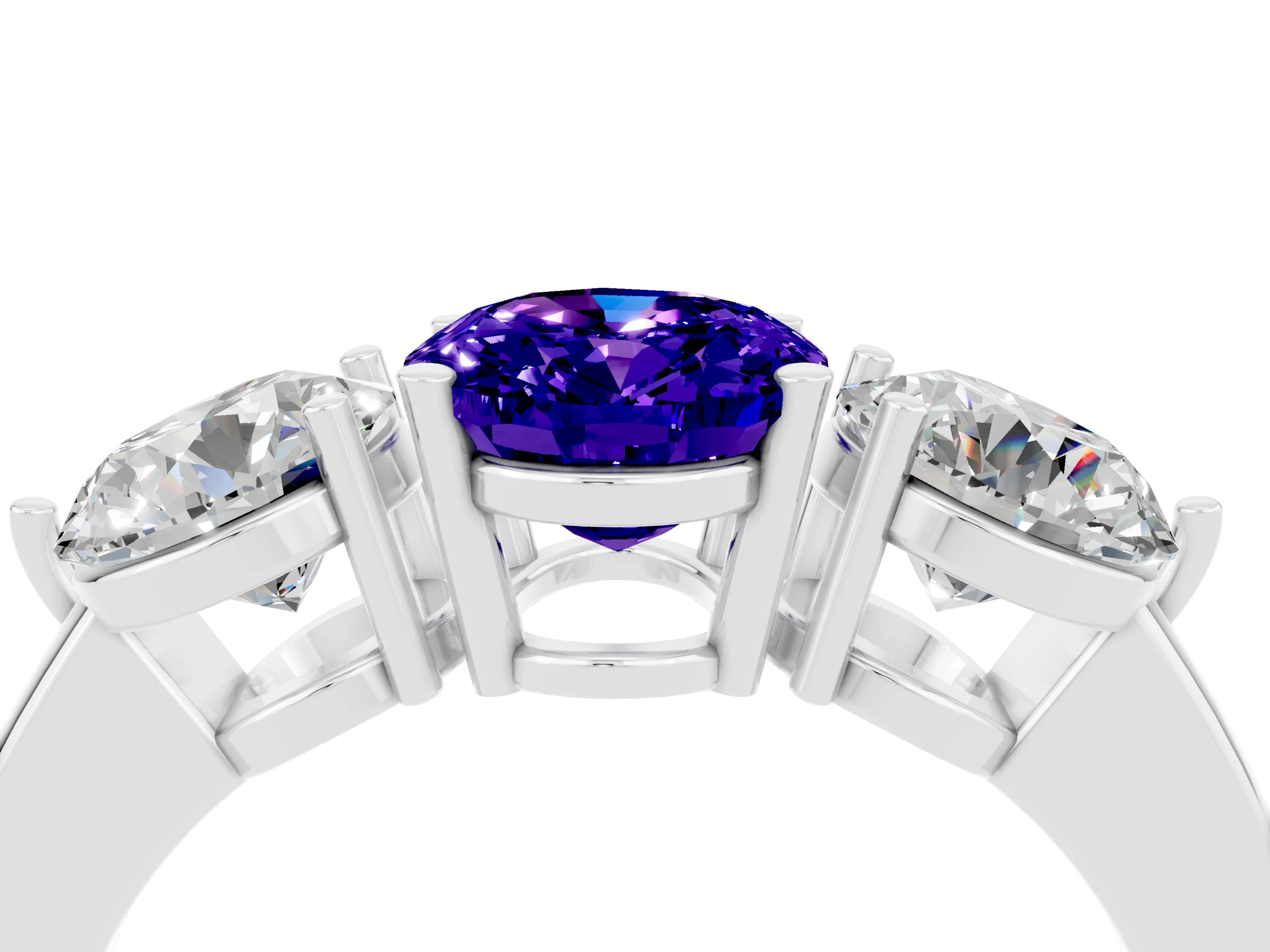 White gold Oval Cut Tanzanite Three-Stone Ring with Prong Setting and Classic Band_4
