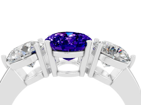 White gold Oval Cut Tanzanite Three-Stone Ring with Prong Setting and Classic Band_4