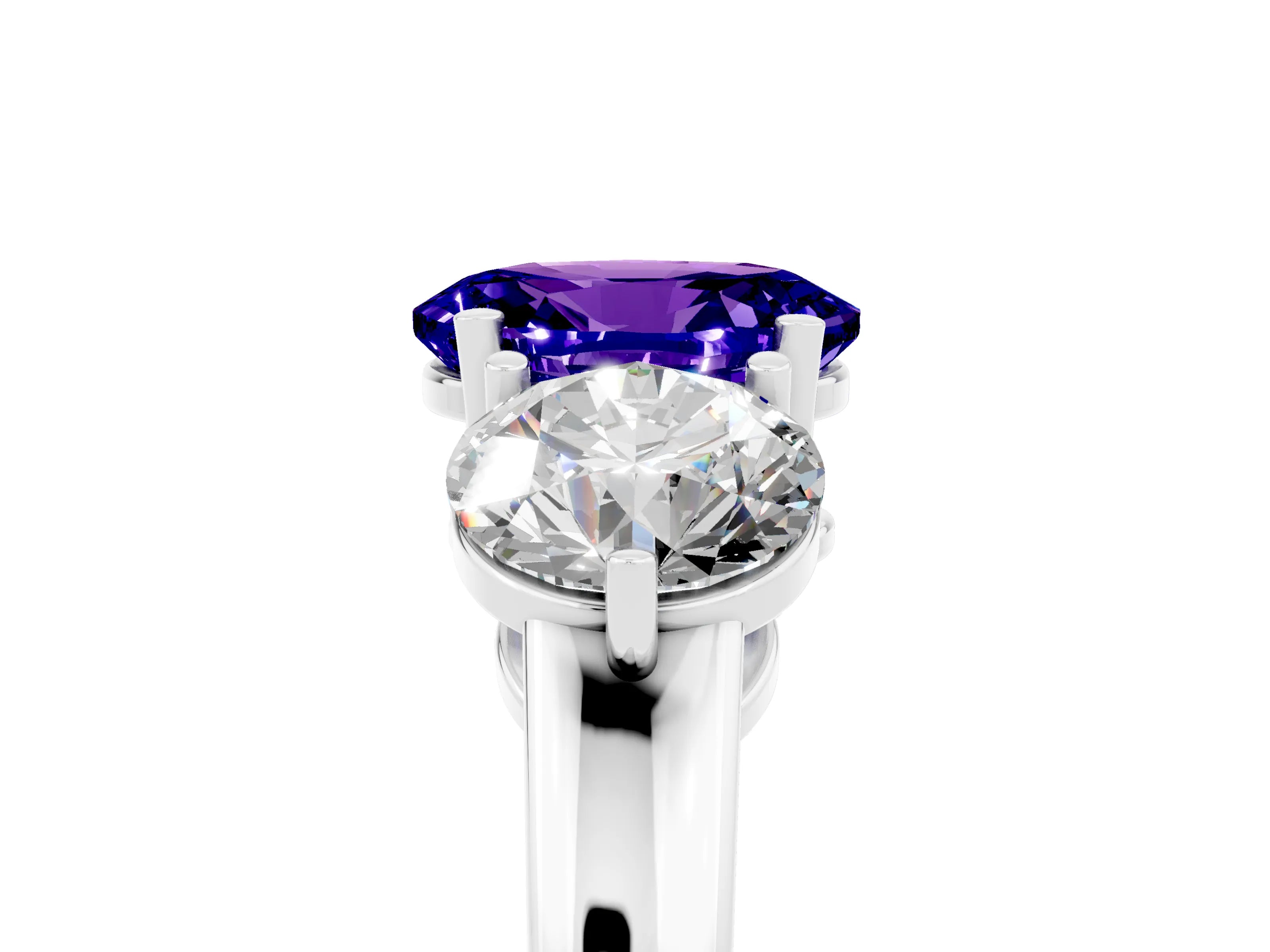 White gold Oval Cut Tanzanite Three-Stone Ring with Prong Setting and Classic Band_5