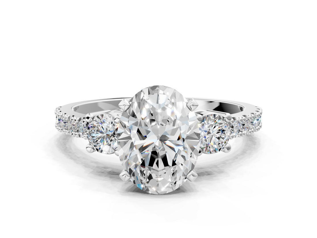 White gold Oval Cut Three-Stone Diamond Pavé Band with Prong Setting_16