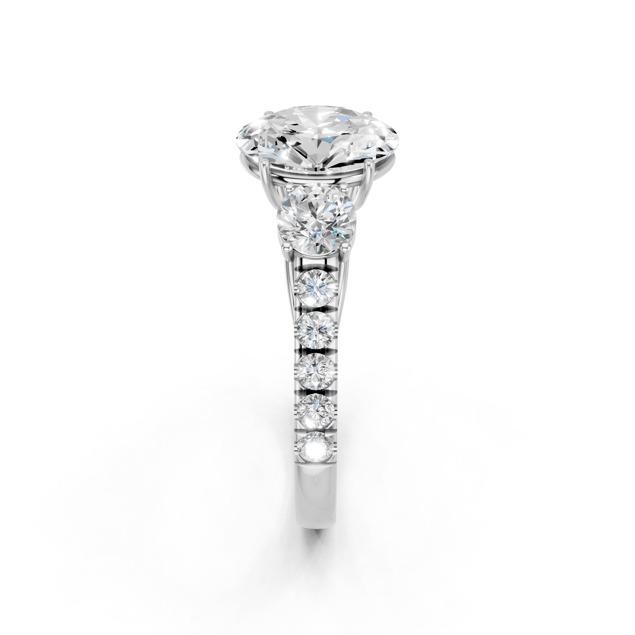 White gold Oval Cut Three-Stone Diamond Pave Band with Prong Setting_68