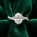 White gold Oval Cut Twist Band Solitaire Diamond Ring with Pavé Setting_15