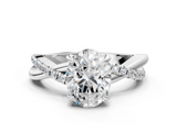 White gold Oval Cut Twist Band Solitaire Diamond Ring with Pavé Setting_38