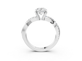 White gold Oval Cut Twist Band Solitaire Diamond Ring with Pavé Setting_41