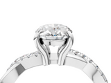 White gold Oval Cut Twist Band Solitaire Diamond Ring with Pavé Setting_42