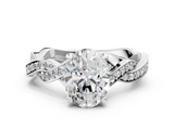 White gold Oval Cut Twisted Pavé Band Solitaire Ring with Four-Prong Setting_104